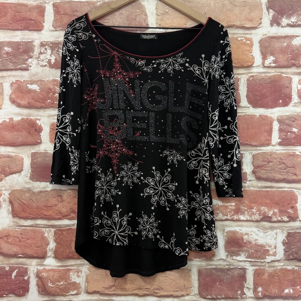 Vanilla Sugar Top Women's M Black Multicolor Snowflake Christmas Holiday Shirt